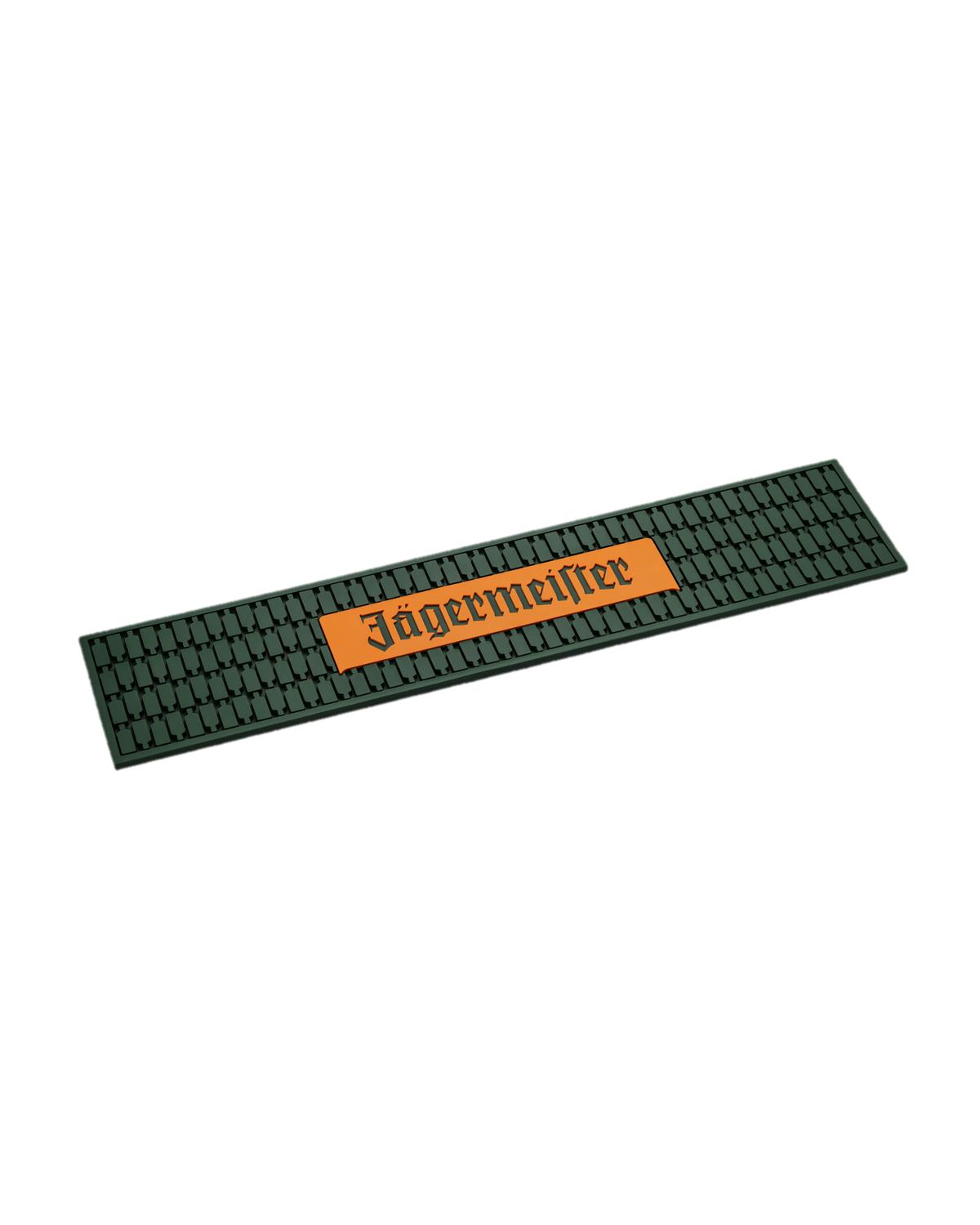 Green Jägermeister bar mat with orange branding