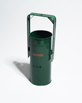 Green metal incense burner with handle and orange Jägermeister logo on a white background