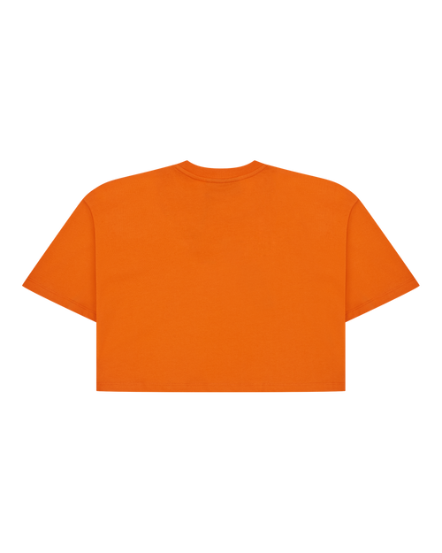 Orange Jägermeister cropped tee from the back.