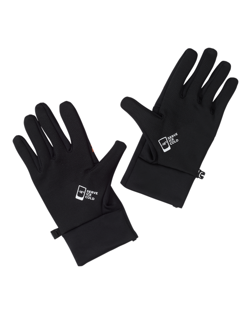 Pair of black gloves with Jägermeisters 'Serve Ice Cold' logo.