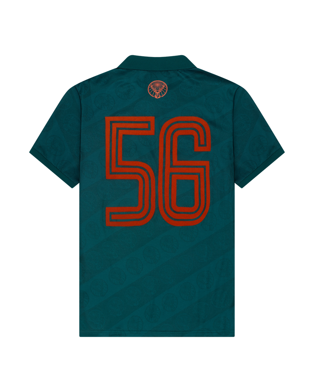 Camisola verde Jägermeister com um '56' cor de laranja nas costas.