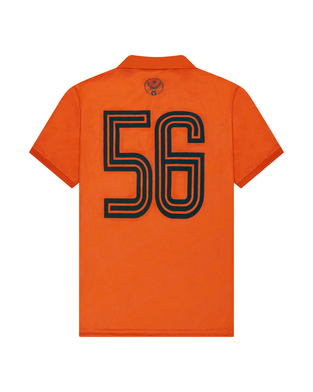 Camisola laranja com o número preto 56 nas costas.
