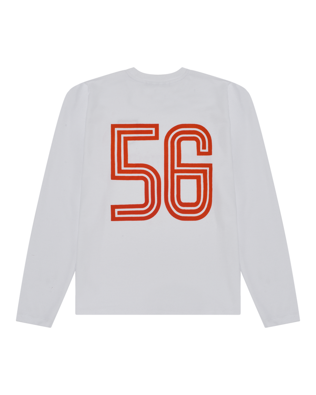 White Jägermeister longsleeve shirt with orange '56' print.