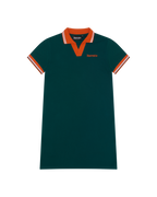 Green polo dress with orange trim and Jägermeister wordmark on the chest
