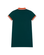 Green dress with orange trim