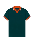 Green Jägermeister polo shirt with orange accents.