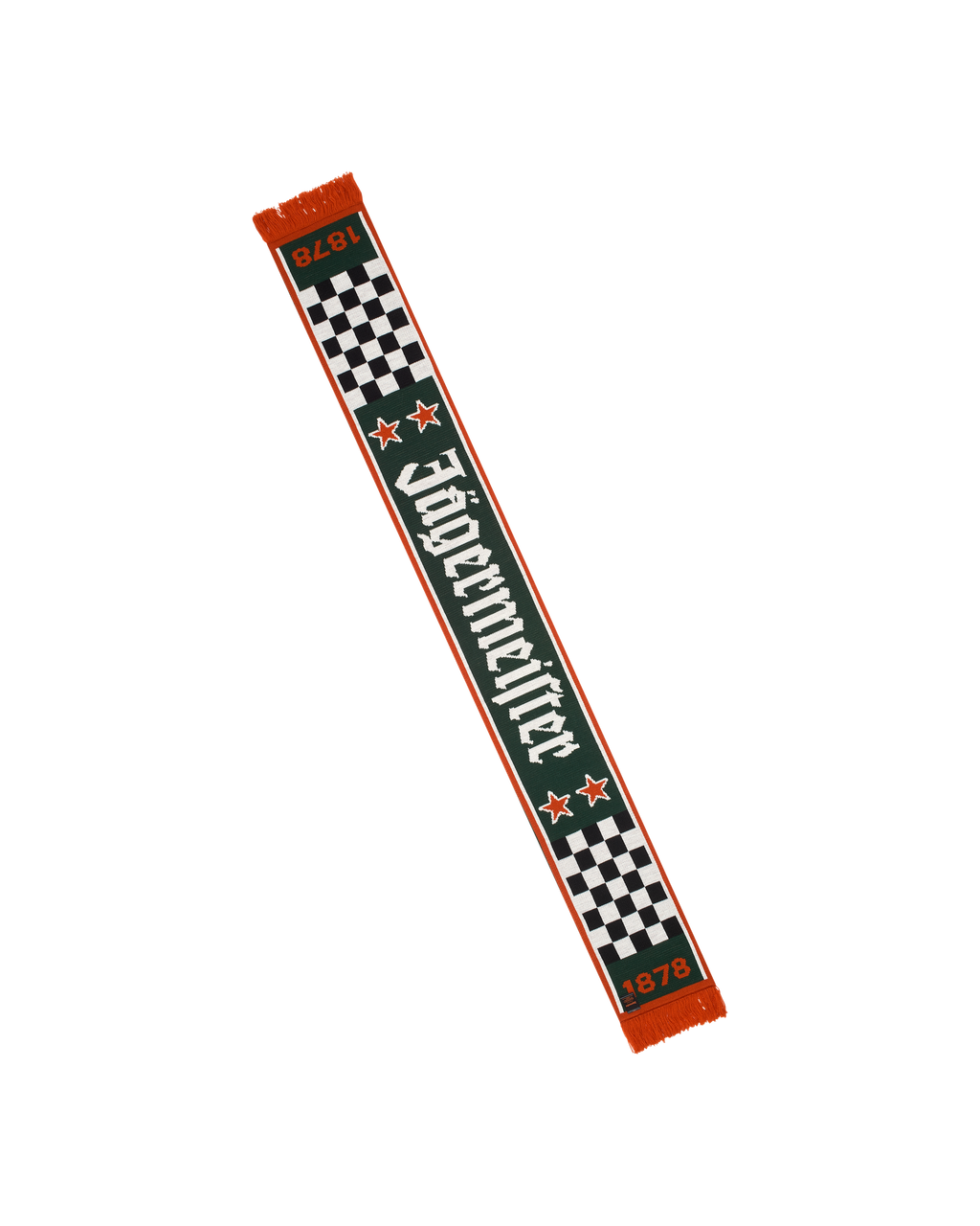 Jägermeister Racing scarf with branding. The green side is visible