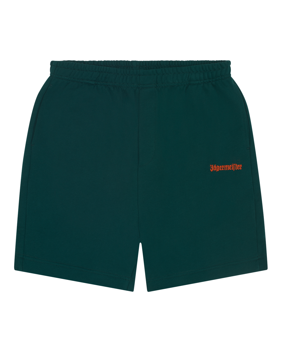 Green Jägermeister shorts with an orange branding.