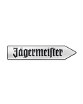 Silver Jägermeister signpost with black Jägermeister wordmark