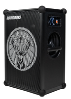 Black Soundboks speaker with Jägermeister brand logo