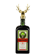Garrafa de Jägermeister com doseador com cabeça de veado dourada