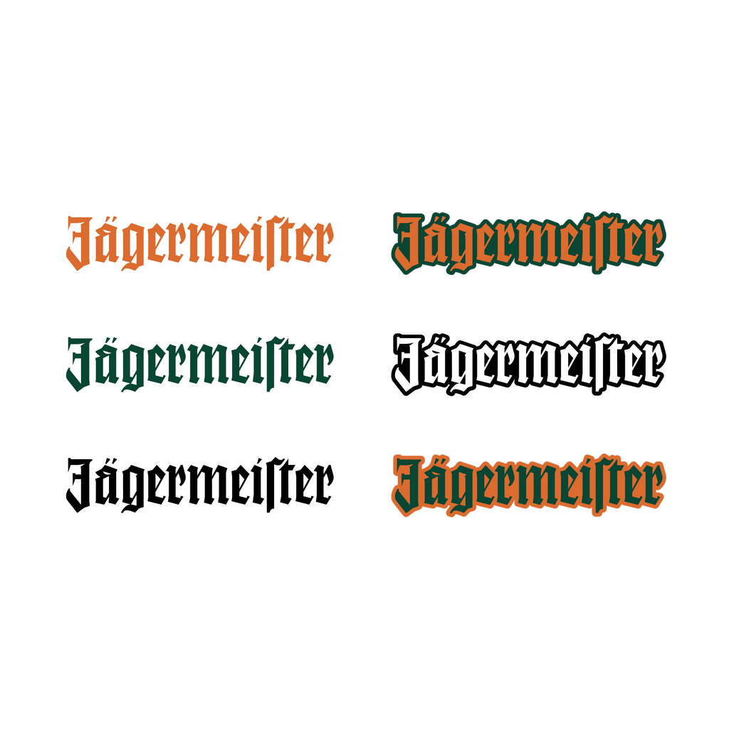 Logótipo com o nome da Jägermeister em várias cores sobre um fundo branco