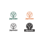 Quatro variações de logótipos da Jägermeister sobre um fundo branco