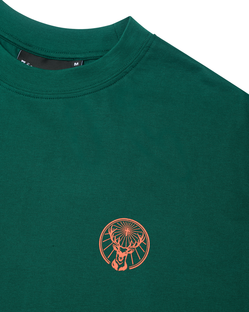 Green Jägermeister t-shirt with an orange logo on the chest.