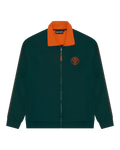 Green Jägermeister track jacket with orange collar and orange Jägermeister logo on the chest.