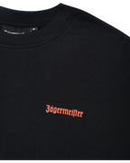 Black t-shirt with orange Jägermeister wordmark